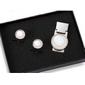 Baseball Money Clip and Rounded Baseball Cufflink Set with Gift Box